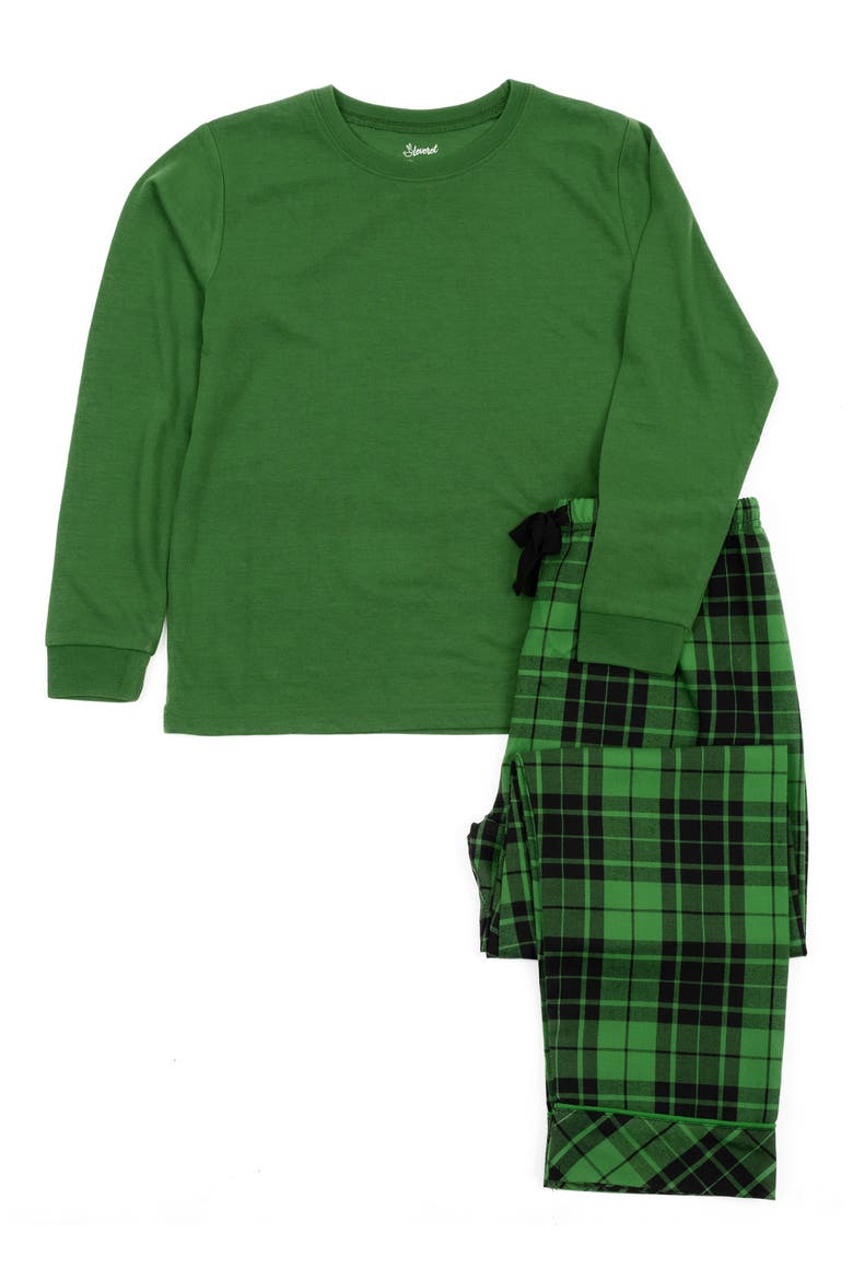 Kids Flannel Printed Holiday Pajama Set, Main, color, GREEN