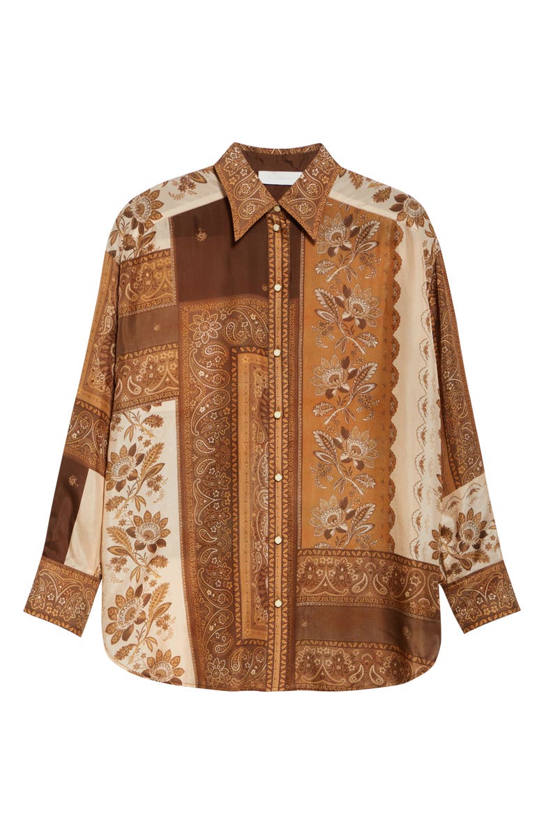 Zimmermann Lucky Oversize Silk Button-Up Shirt, Alternate, color, Chocolate Bandana