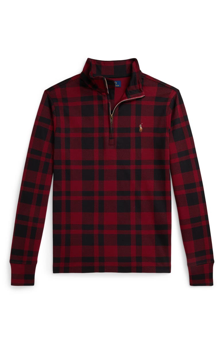 Polo Ralph Lauren Kids' Plaid Cotton Interlock Quarter Zip Pullover, Main, color, Red