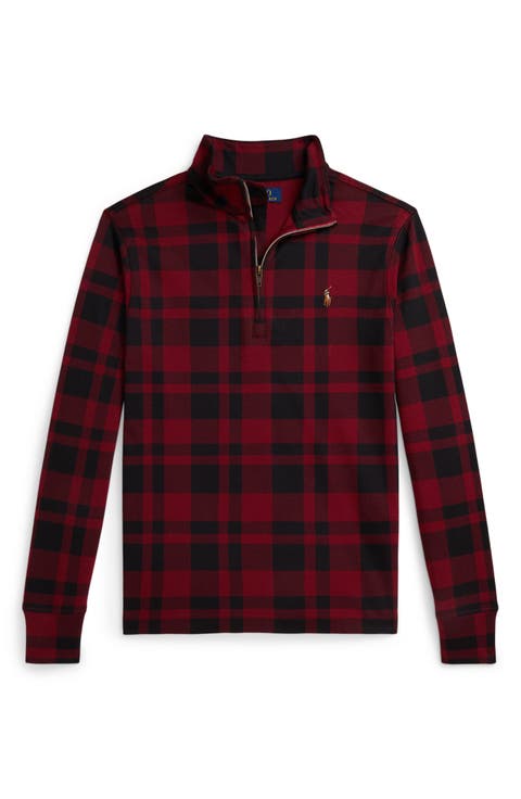 Kids' Plaid Cotton Interlock Quarter Zip Pullover (Big Kid)