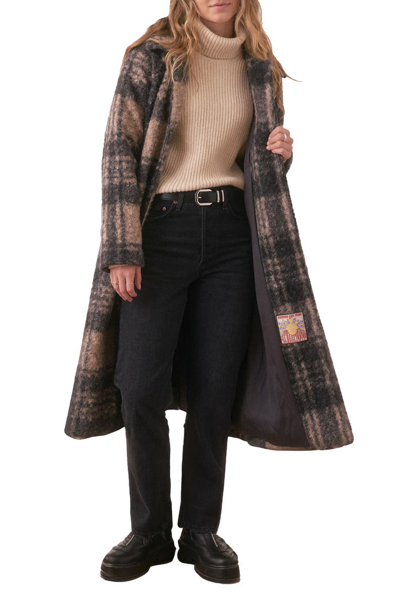 Marine Layer Plaid Fleece Coat, Main, color, Black/ Oat Plaid