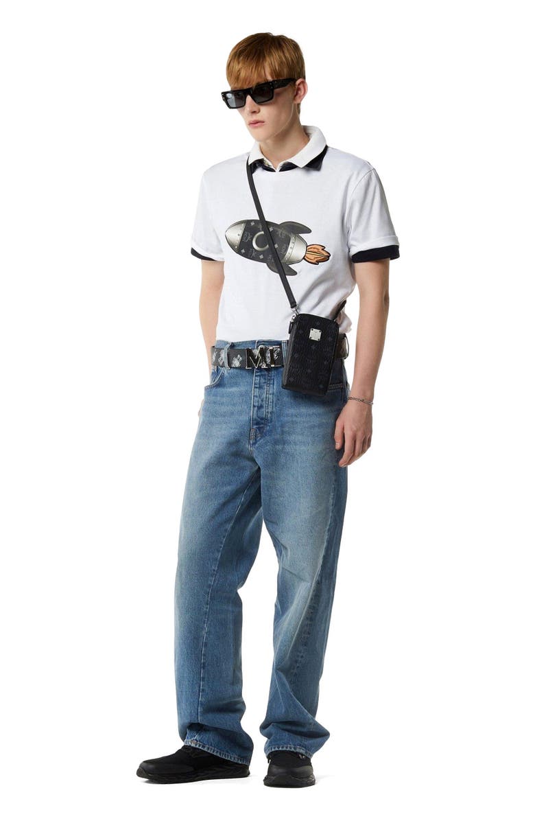 MCM Aren Phone Pouch in Visetos, Alternate, color, Black