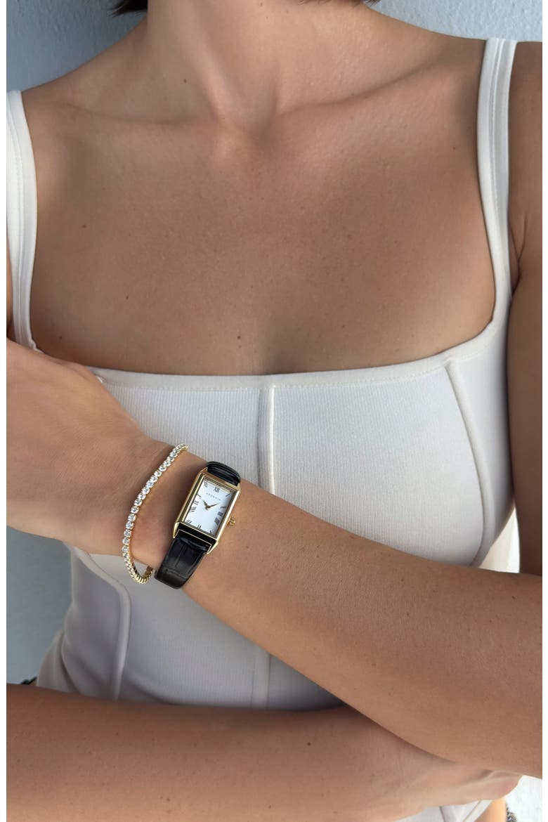Zurich Watch & Tennis Bracelet Set, Alternate, color, BLACK/ GOLD/ WHITE
