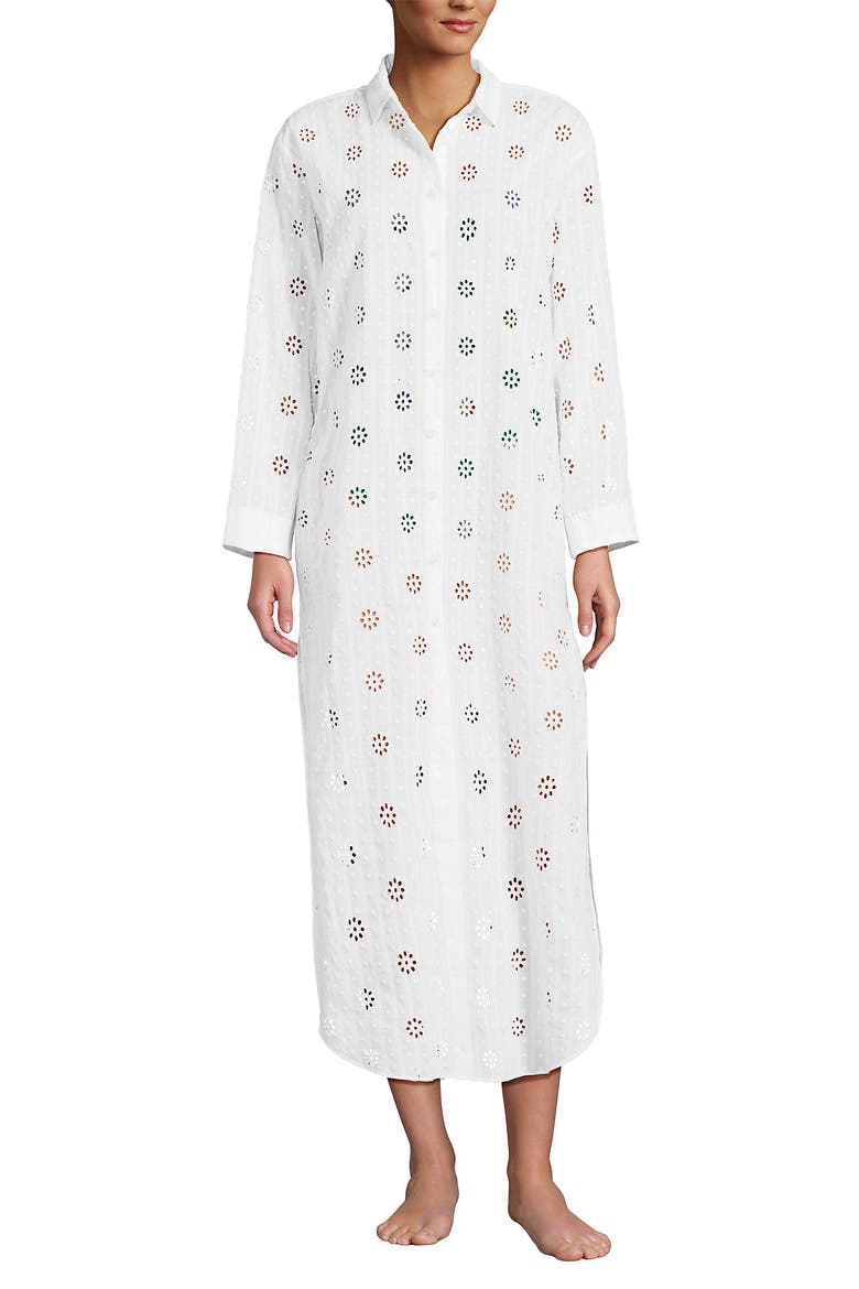 Eyelet Button Down Maxi Cover-up Dress, Alternate, color, White