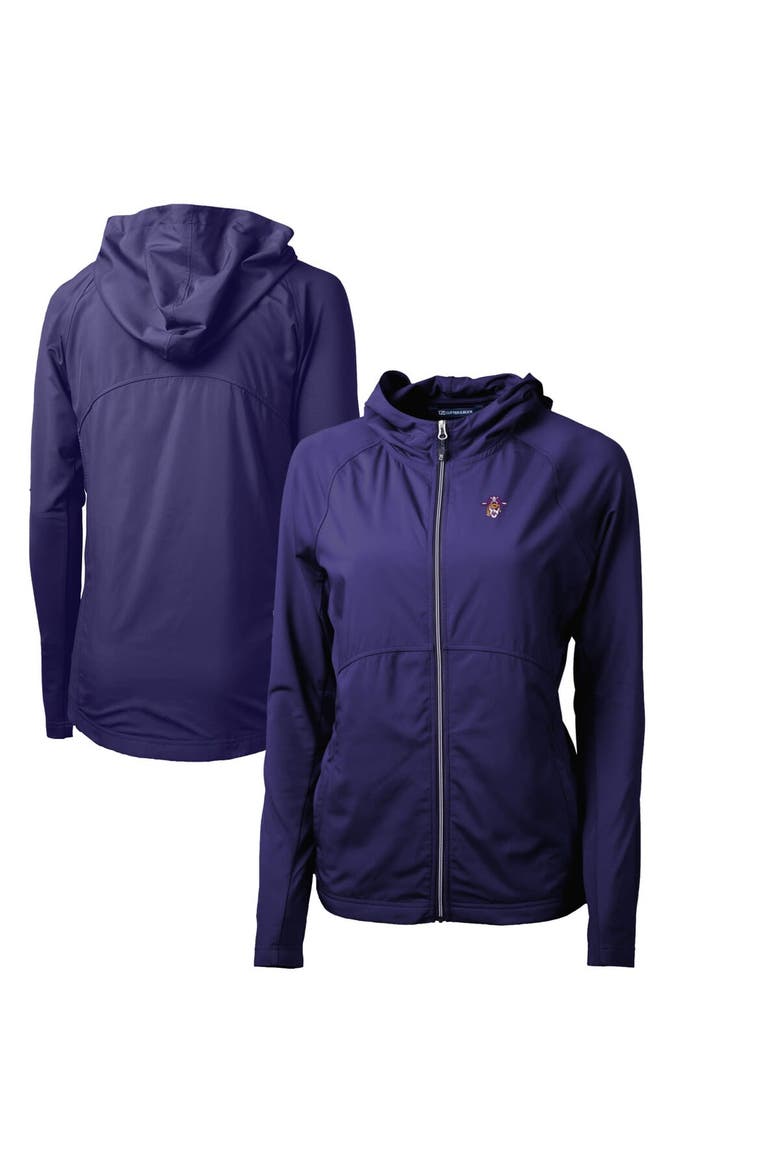 Women's Cutter & Buck Purple ECU Pirates Adapt Eco Knit Hybrid Recycled Full-Zip Hoodie, Main, color, Purple