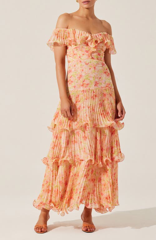 Astr The Label Wilder Floral Print Off The Shoulder Dress In Coral Floral