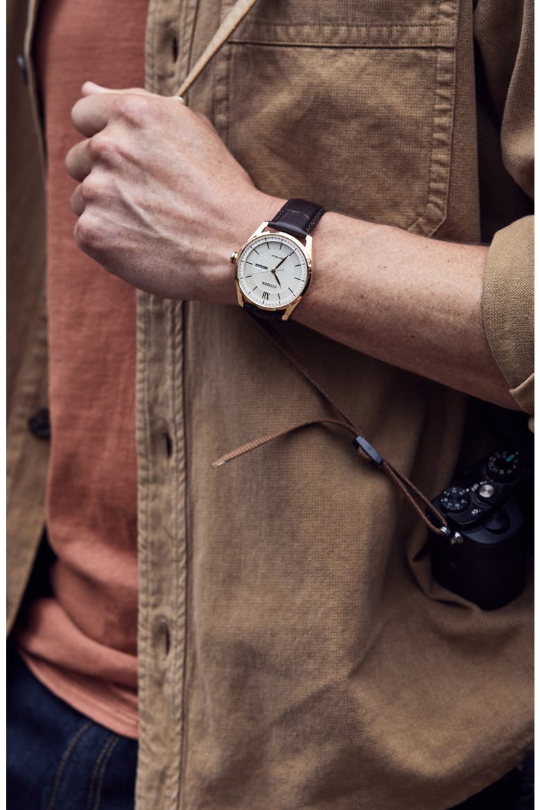 Classic Leather Strap Watch, 42mm, Alternate, color, BROWN