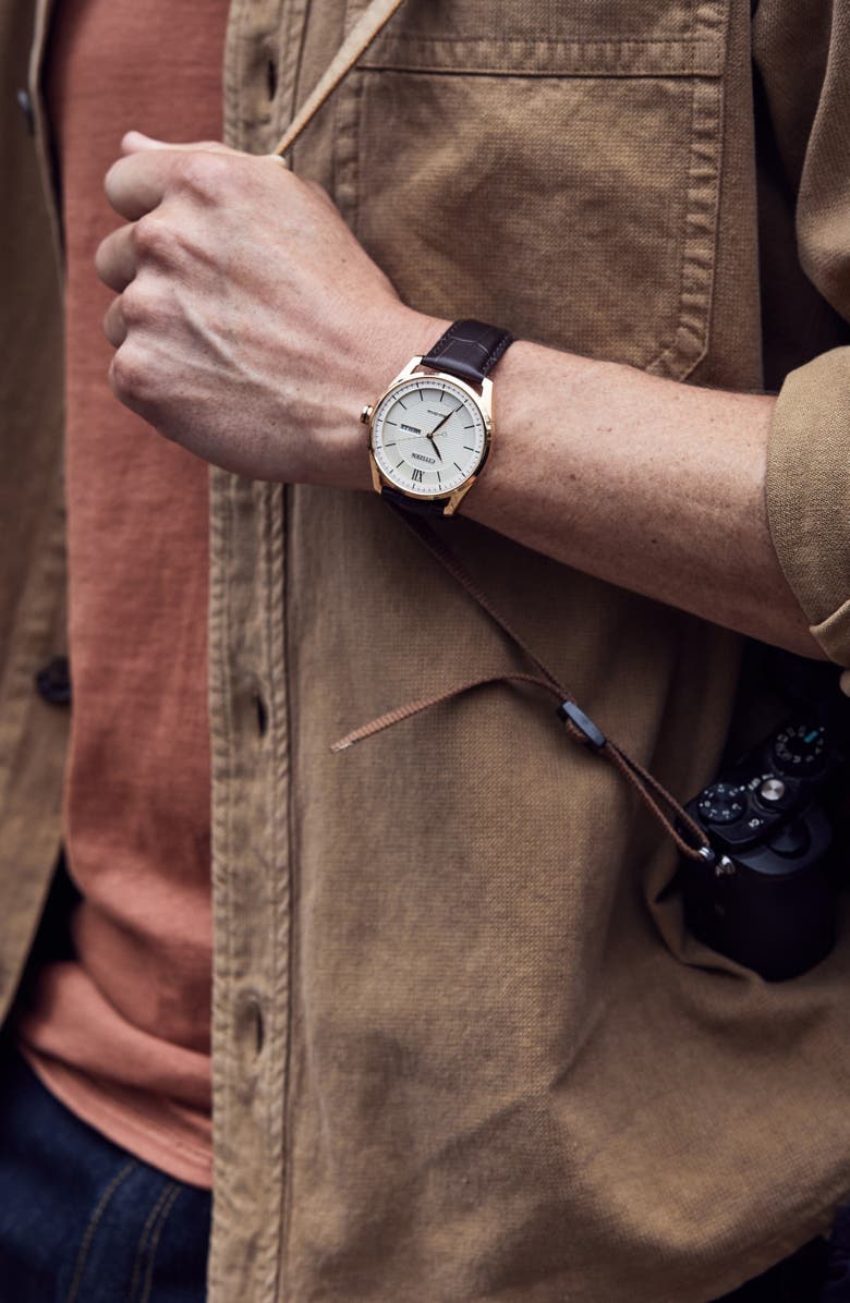 Citizen Classic Leather Strap Watch, 42mm, Alternate, color, Brown