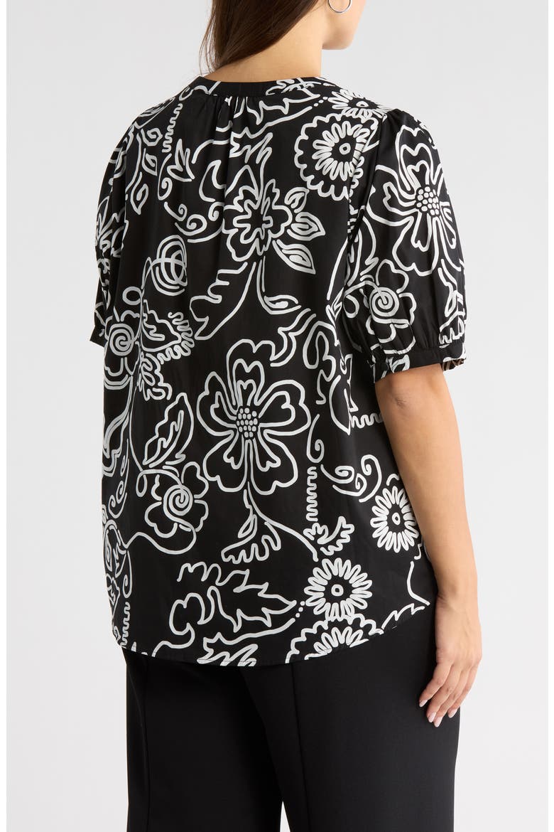 Haylie Floral Split Neck Cotton Top, Alternate, color, BLACK-WHITE-MULI