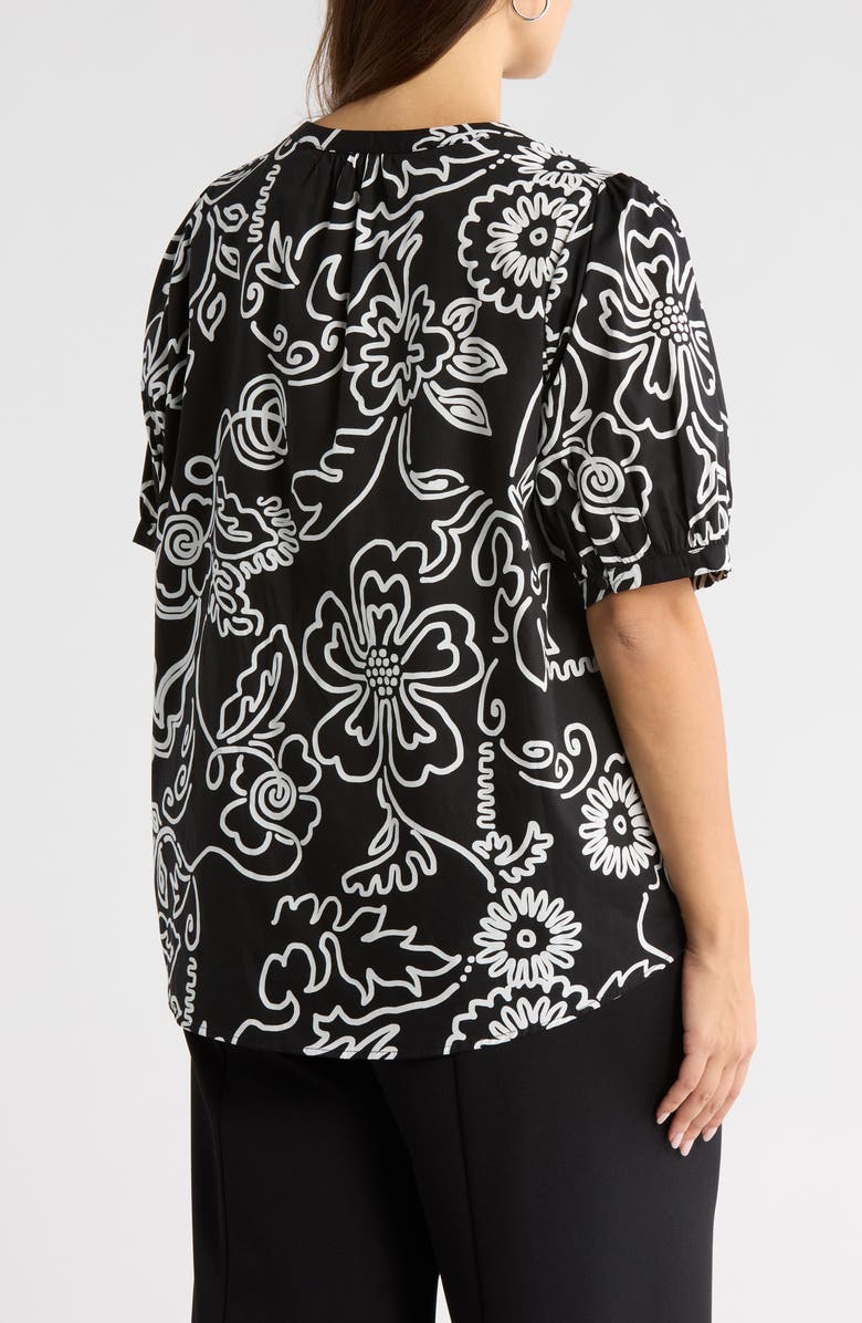 SUGARLIPS Haylie Floral Split Neck Cotton Top, Alternate, color, Black-White-Muli
