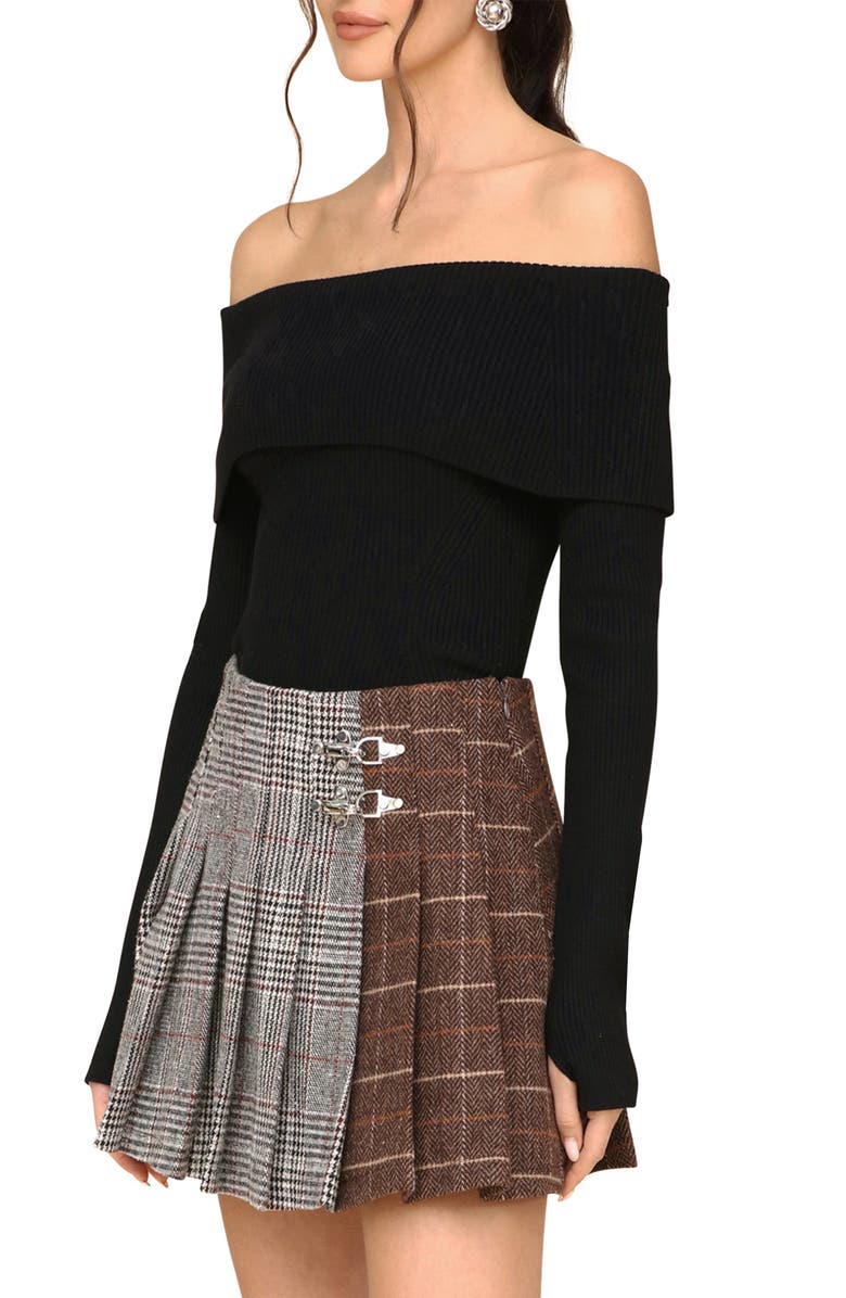 Avec Les Filles Rib Foldover Off the Shoulder Sweater Bodysuit, Alternate, color,