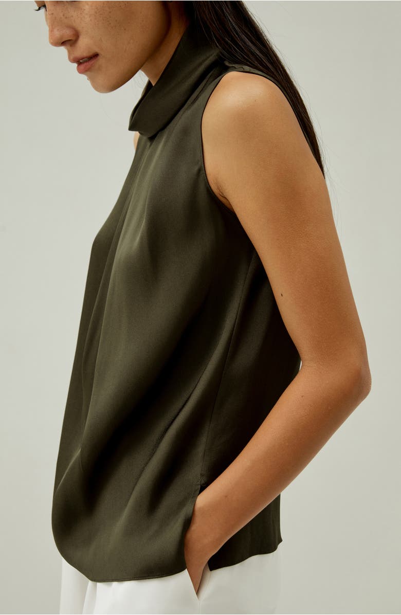 Lilysilk Women's Asymmetrical Sleeveless Cowl Neck Silk Top, Alternate, color, Dark Olive