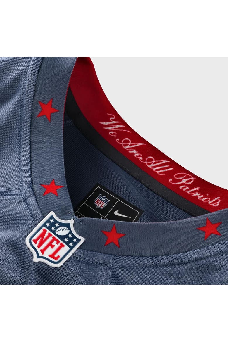 Men's Nike Drake Maye Storm Blue New England Patriots 2025 Rivalries Collection Game Jersey, Alternate, color, Blue