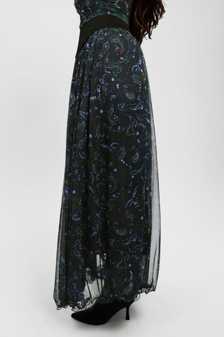 Shapewear Paisley High Waist A-Line Maxi Skirt, Alternate, color, Midnight Black