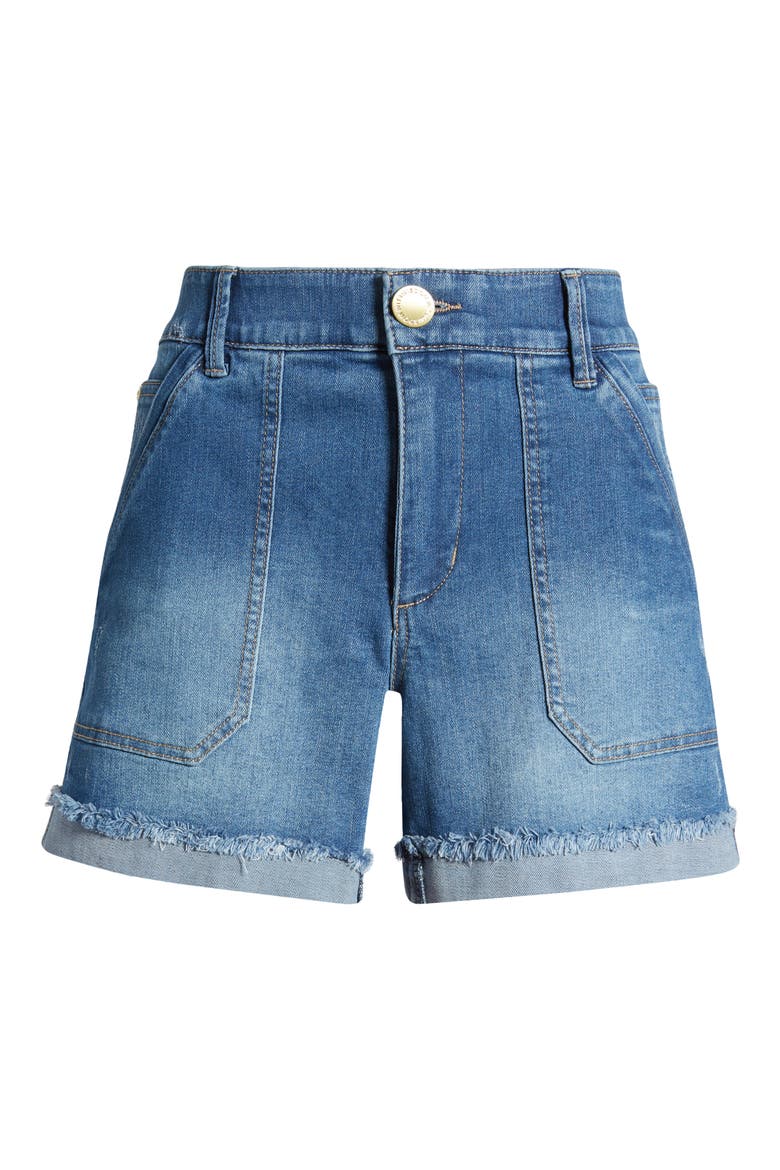 'Ab'Solution Patch Pocket High Waist Denim Shorts, Alternate, color, MID BLUE V