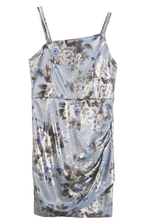 Kids' Asymmetric Floral Shimmer Dress (Big Kid)