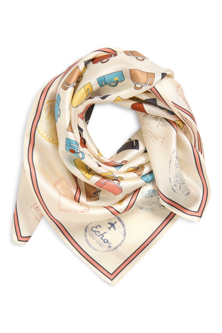 Luggage Silk Square Scarf, Main, color, PEBBLE