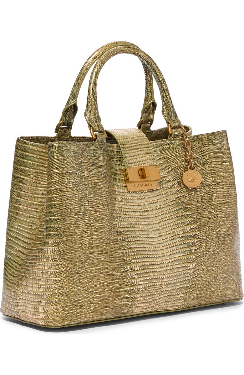 Brahmin Small Denise Embossed Leather Satchel, Alternate, color, Olive