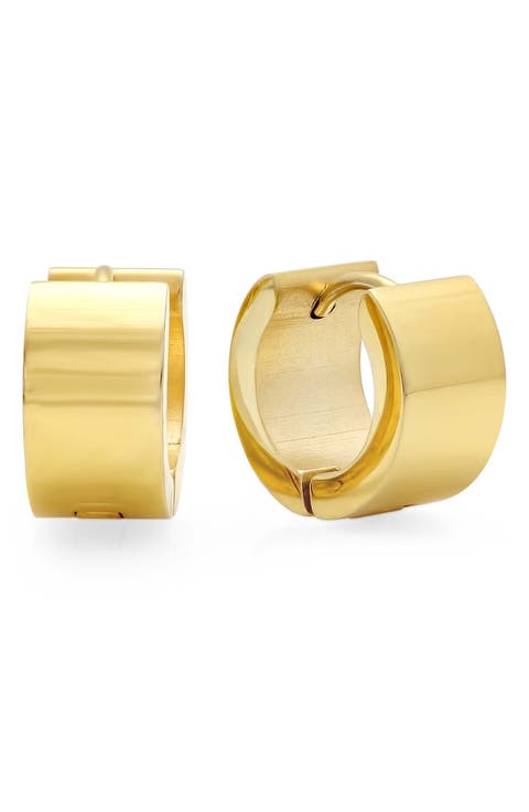 18k Gold Plated Wide Huggie Hoop Earrings