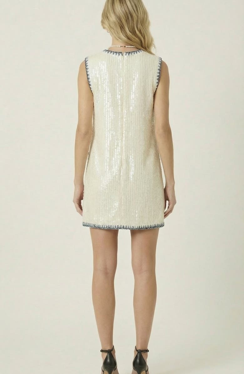 Modenaire Sleeveless Sequin Knit Mini Dress, Alternate, color, Ivory / Dark Trim
