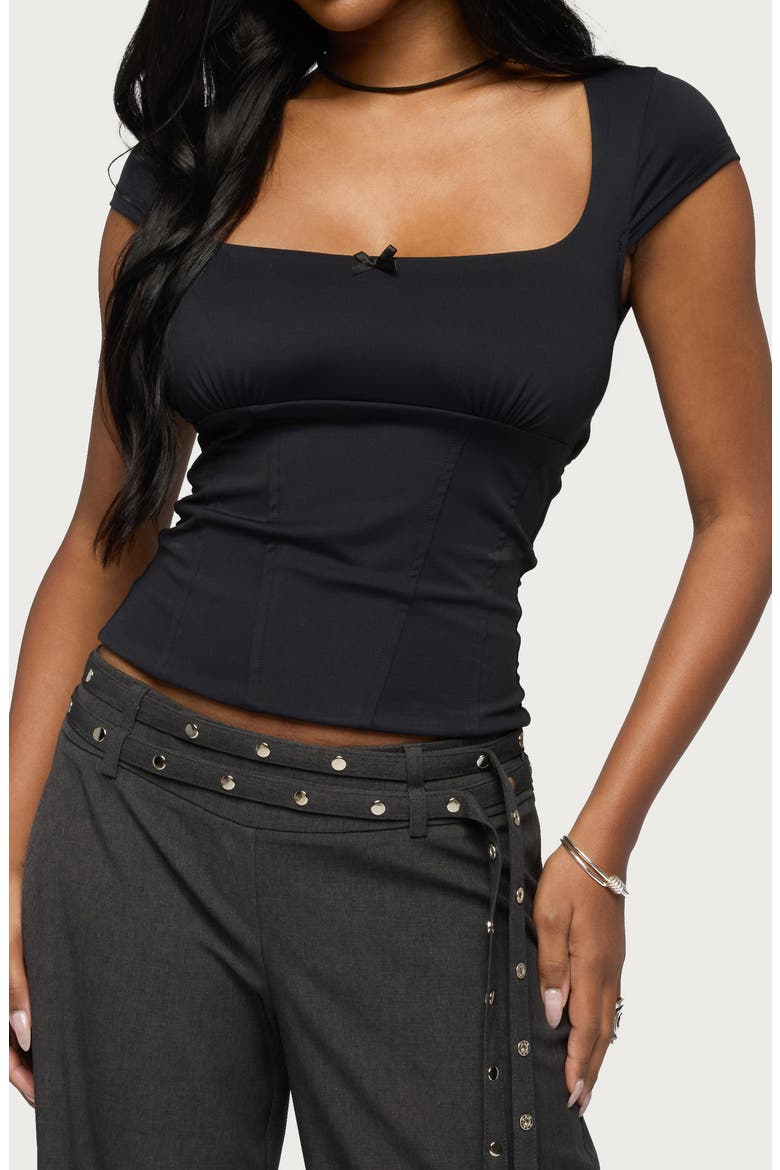 Laiah Square Neck Cap Sleeve Crop Top, Alternate, color, BLACK