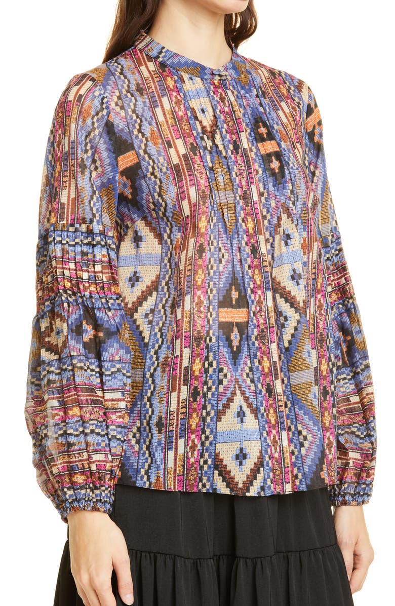KOBI HALPERIN Melody Print Pintuck Cotton Blouse, Alternate, color,
