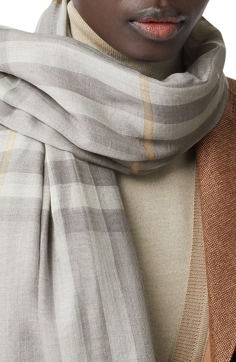 Burberry Check Wool & Silk Scarf, Alternate, color, 