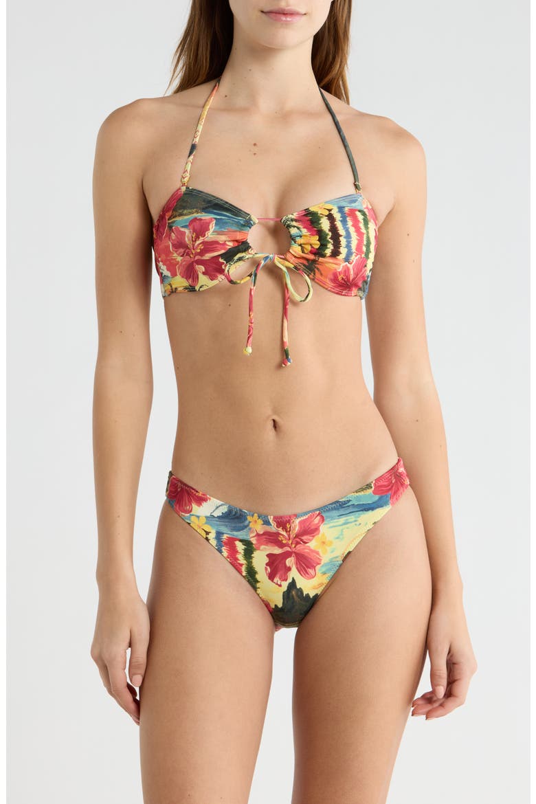Jalen Tropical Pirnt Bandeau Bikini Top, Alternate, color, YELLOW MULTI