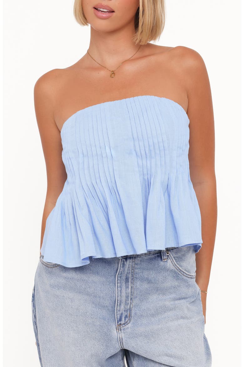 Cagnes Pintuck Pleat Strapless Top, Main, color, BLUE