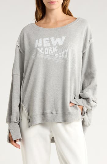 Free People Camden Oversize Cotton Blend Graphic Sweatshirt In Gray