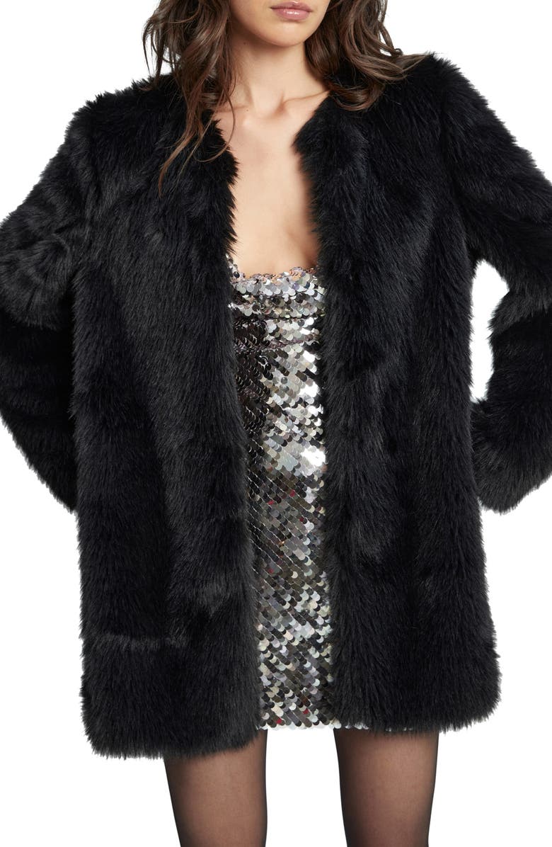 Bardot Logan Faux Fur Coat, Main, color, Black
