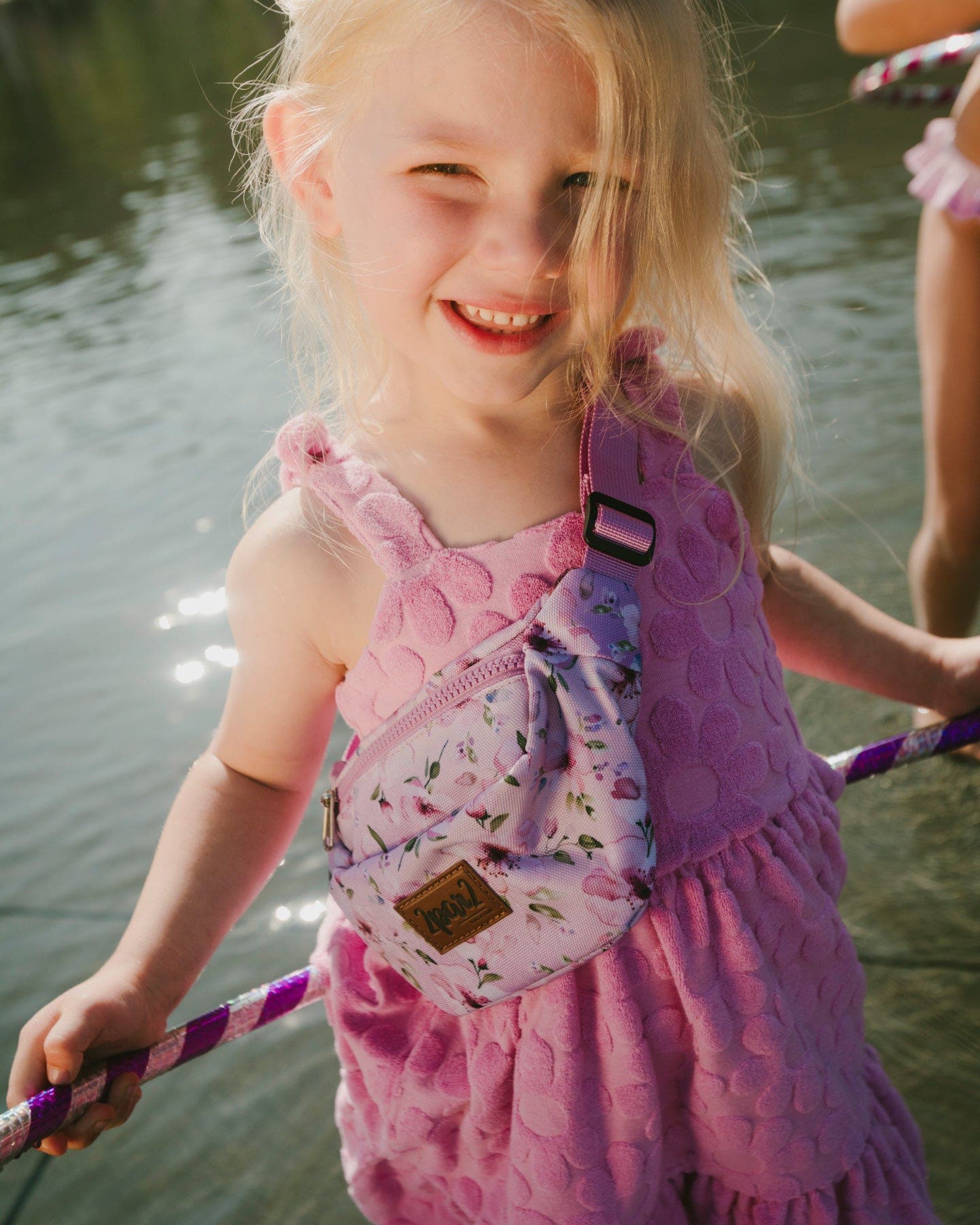 Deux par Deux Adjustable Straps Flower Fanny Pack, Alternate, color, Purple Floral Print