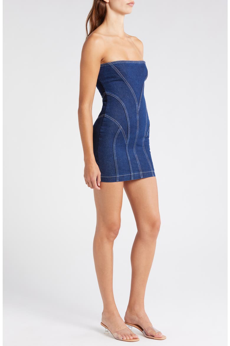 Strapless Denim Minidress, Alternate, color, DARK BLUE