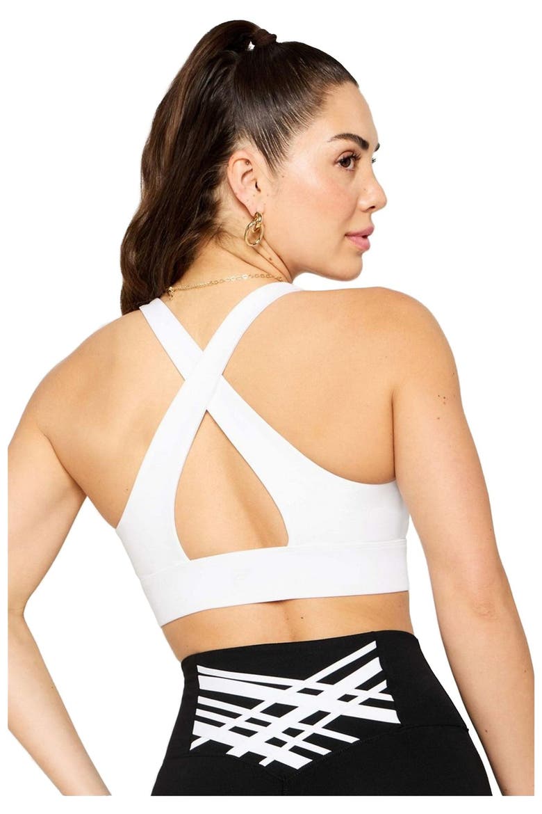 Women's Oasis Twist Medium Impact Sports Bra, Alternate, color, Classic White