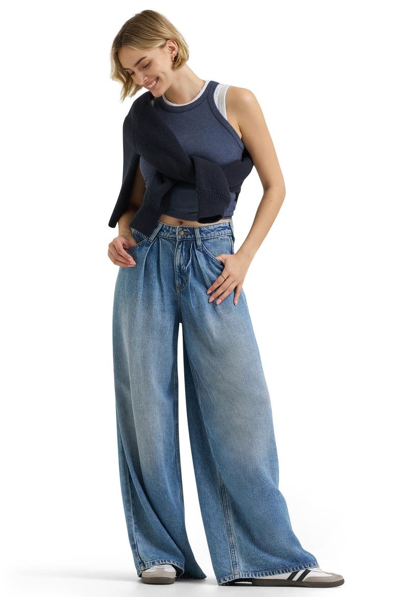 Slouchy Pleated Wide Leg Jeans, Alternate, color, PREPPY BLUE