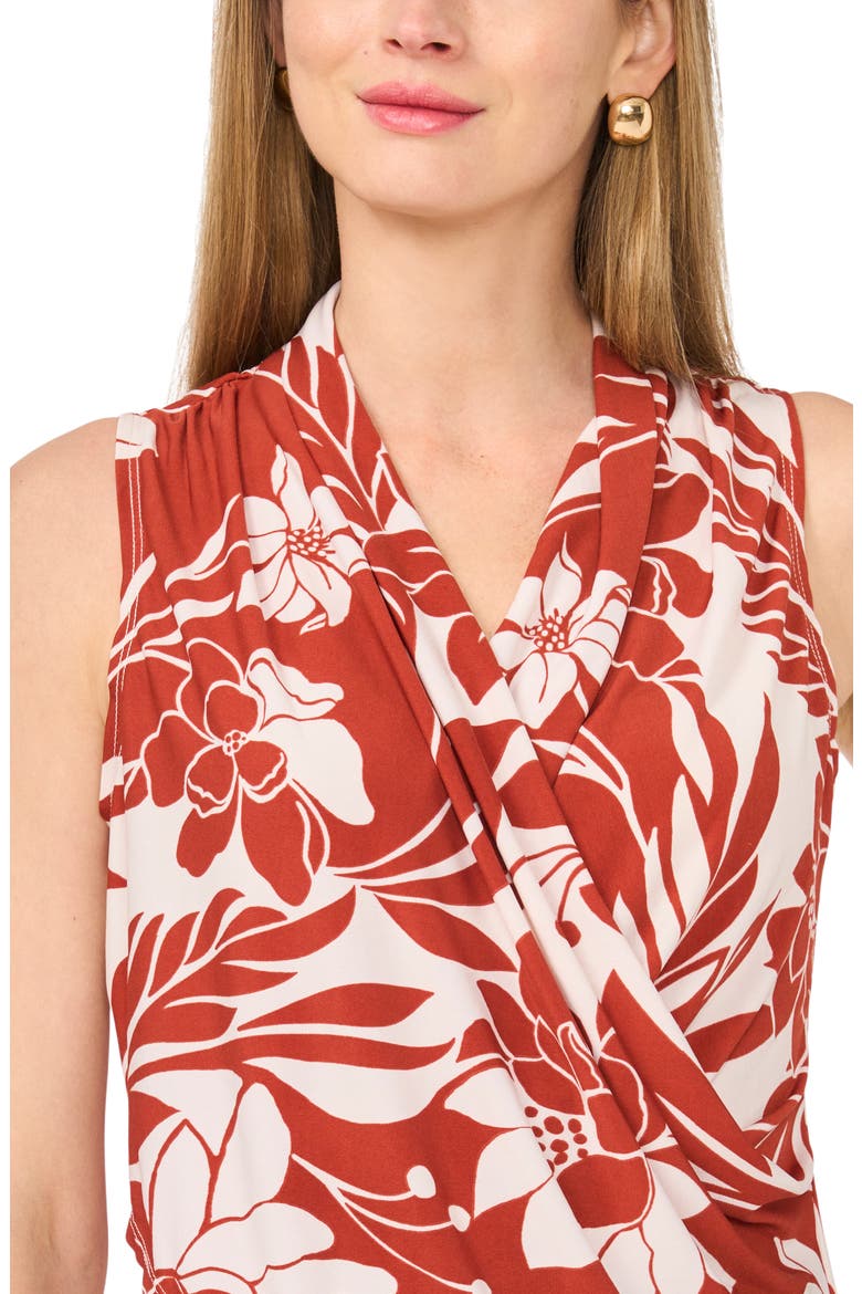 Floral Print Crossover Front Jersey Top, Alternate, color, RUST
