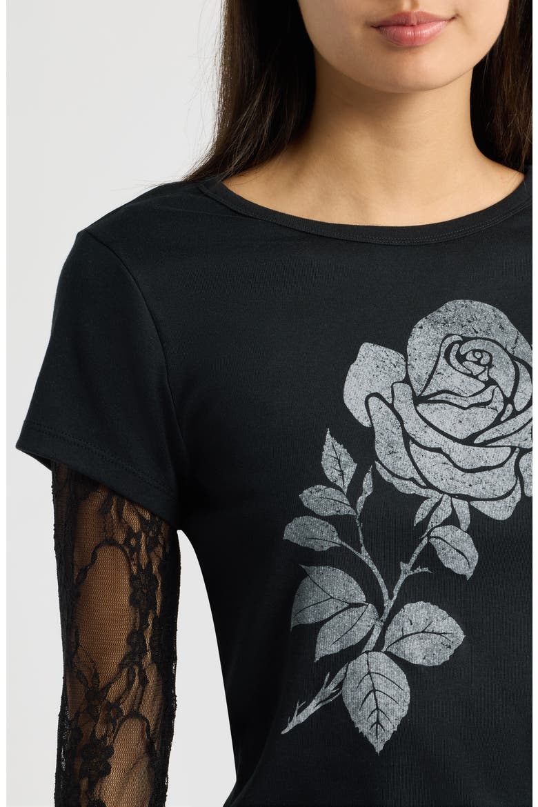 Rose Lace Layered Graphic Tee, Alternate, color, BLACK