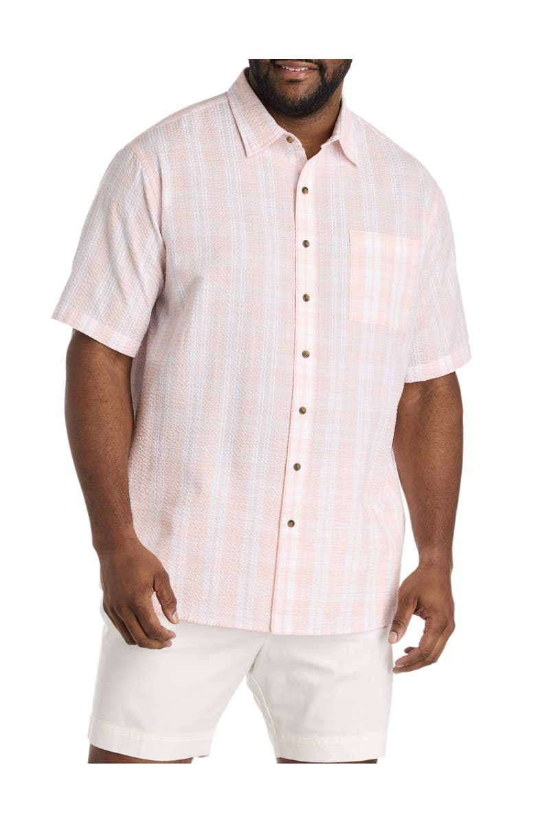 Oak Hill by DXL Big & Tall  Seersucker Plaid Sport Shirt, Main, color, Pink
