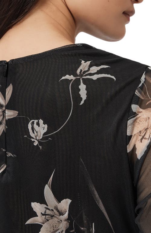 Allsaints Womens Petra Sepia Br Caia Floral-print Stretch-mesh Top In Black