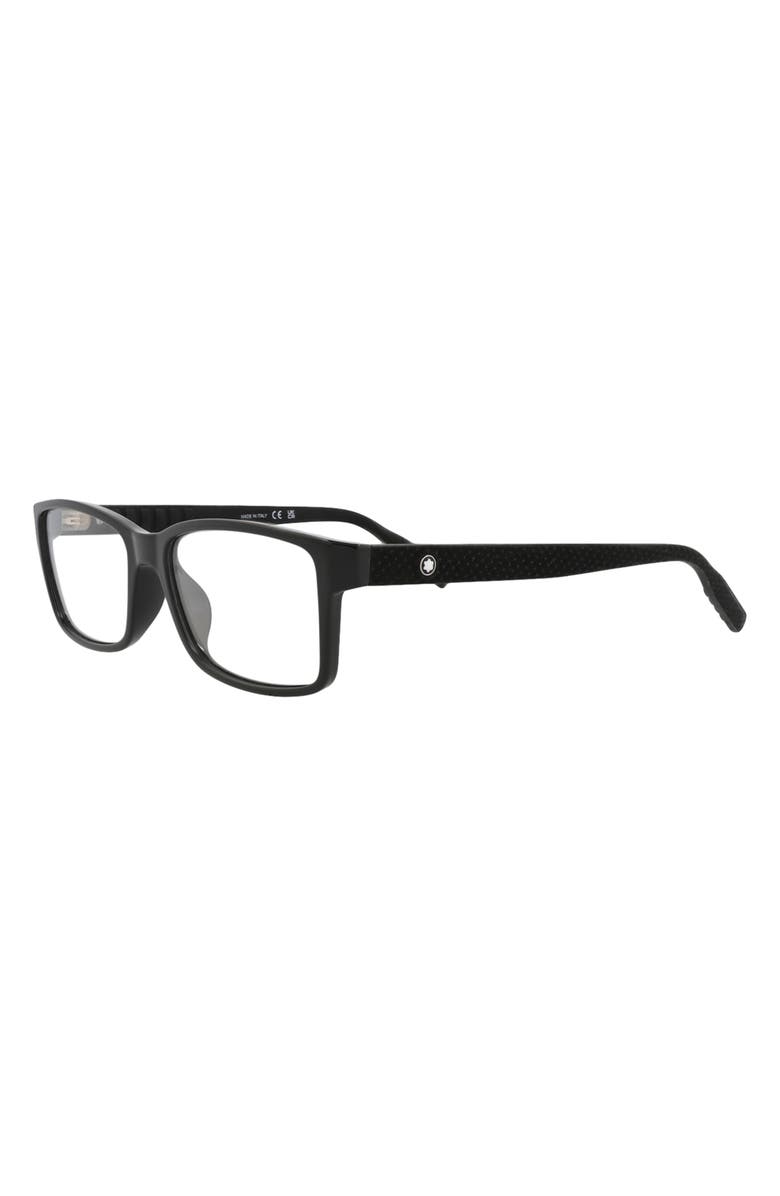 Montblanc 56mm Rectangular Optical Glasses, Alternate, color, Black Black Transparent