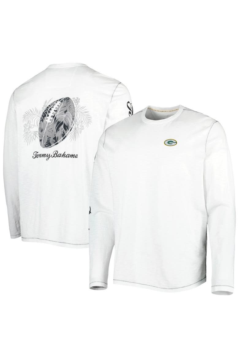 Men's Tommy Bahama White Green Bay Packers Laces Out Billboard Long Sleeve T-Shirt, Main, color, White