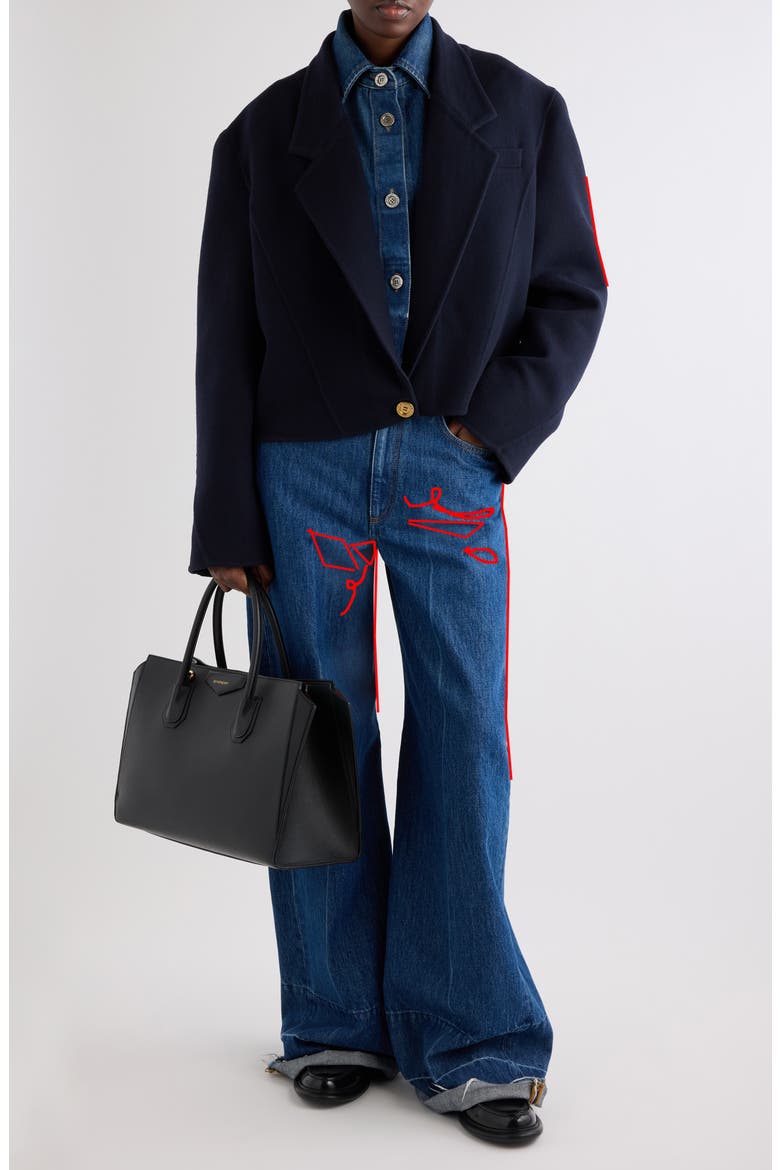 Cropped Wool & Cashmere Tailored Coat, Alternate, color, DARK NAVY