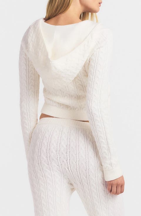 Sweater Knit Cable Zip-Up Hoodie