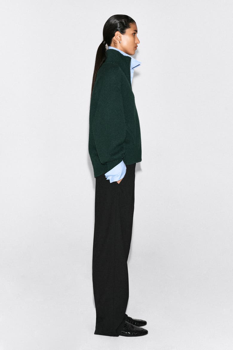 Rounded Wool Mock-Neck Zip-Up Jacket, Alternate, color, DARK GREEN