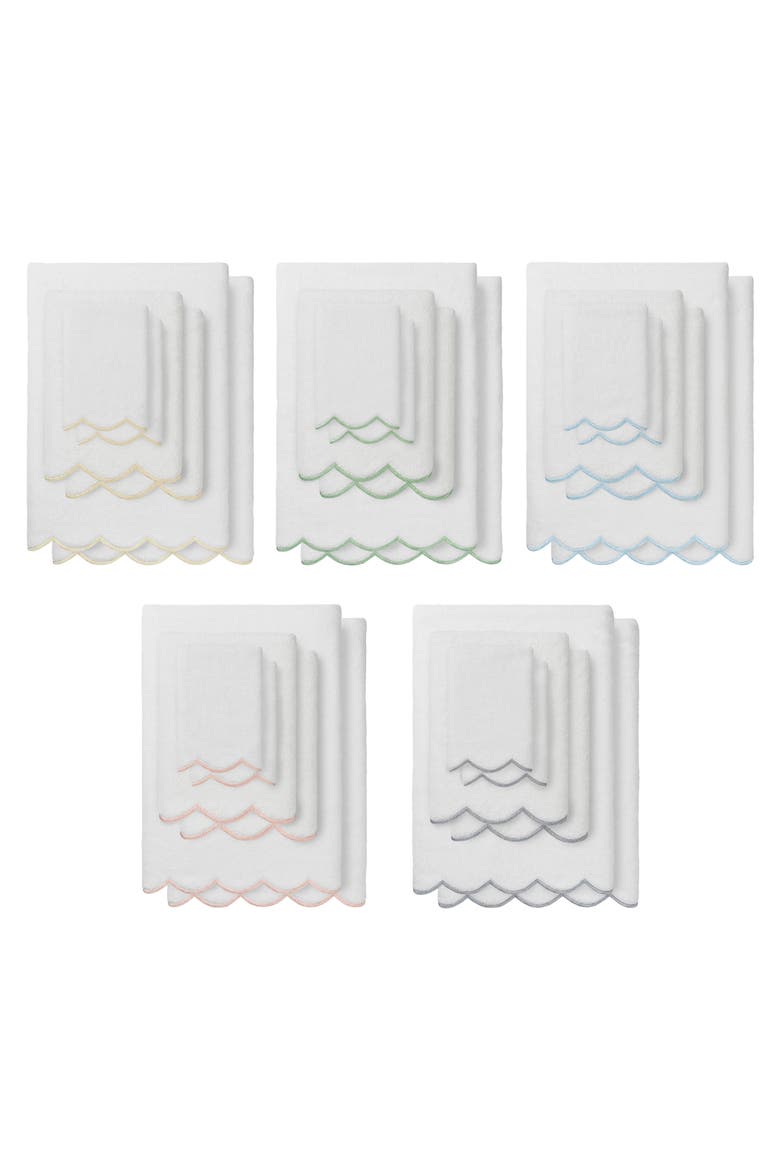 Adornia Scallop 6-Piece Towel Set, Alternate, color, WHITE/ GREEN