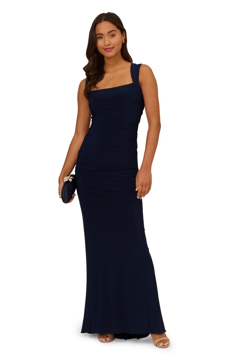 Square Neck Ruched Gown, Alternate, color, MIDNIGHT