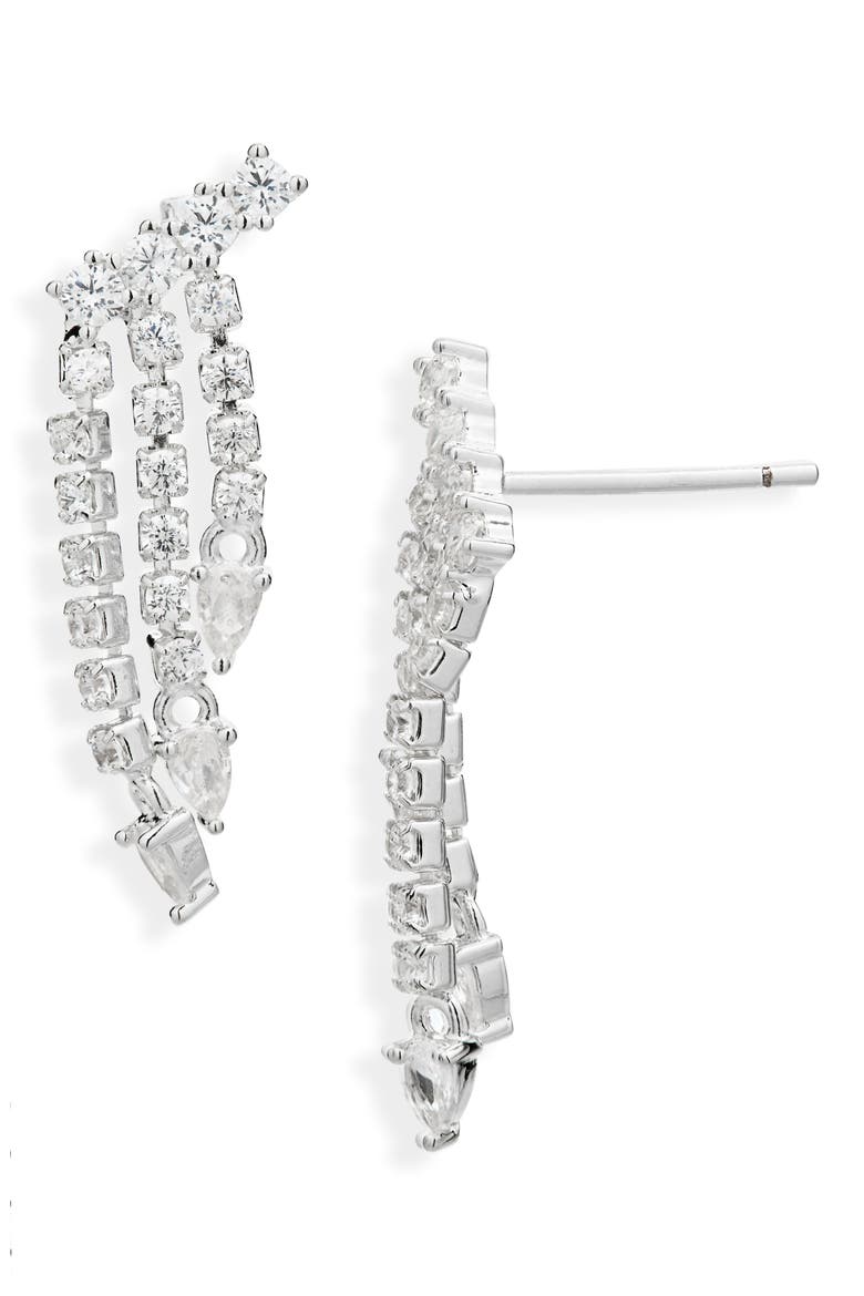 Cubic Zirconia Dangle Crawler Earrings, Main, color, CLEAR- SILVER