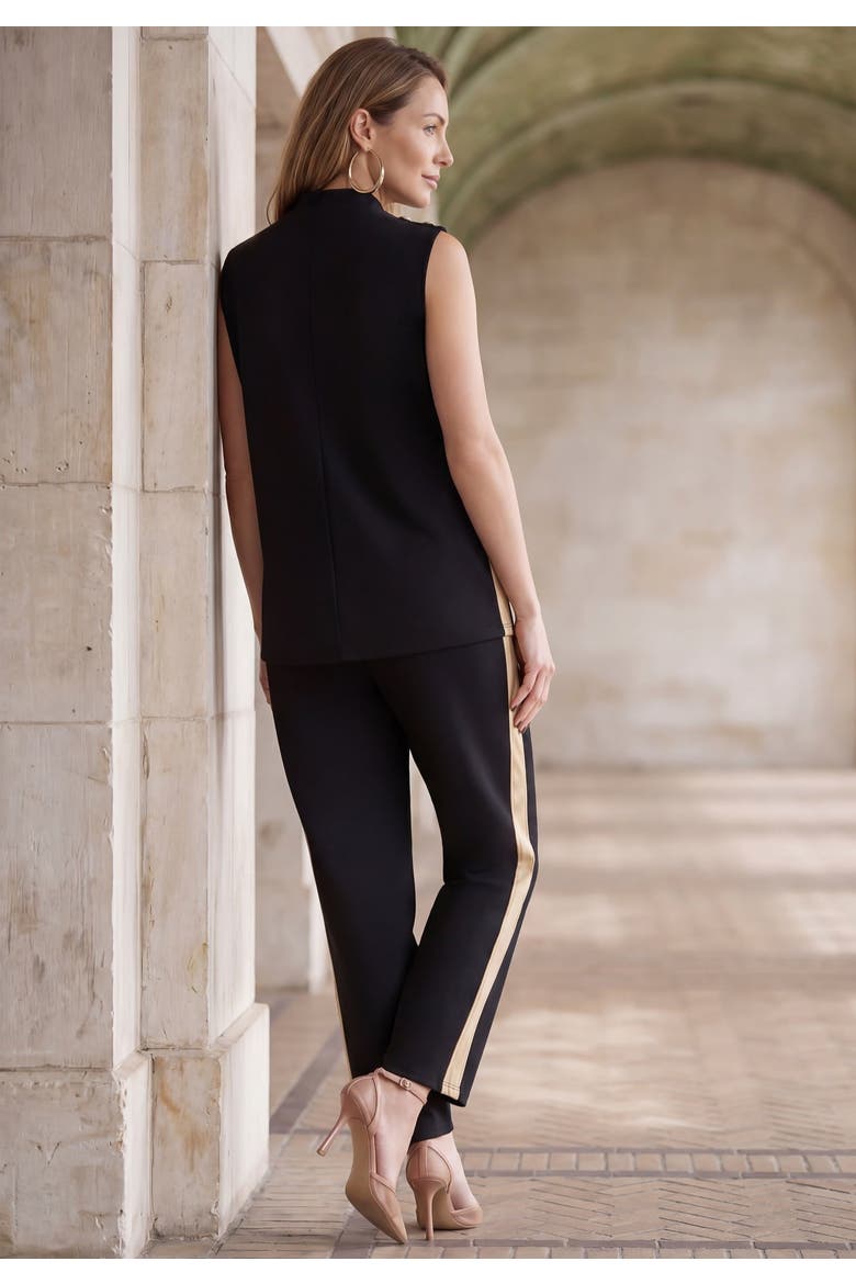 Stretch Knit Crepe Mock Neck Set, Alternate, color, BLACK KHAKI
