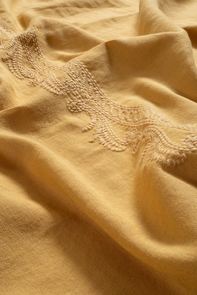 Mino Embroidered Cotton Linen Blend King Duvet Cover Set, Alternate, color, Mustard