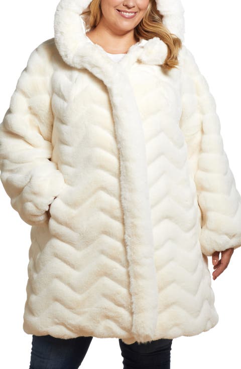 Hooded Faux Fur Jacket (Plus Size)